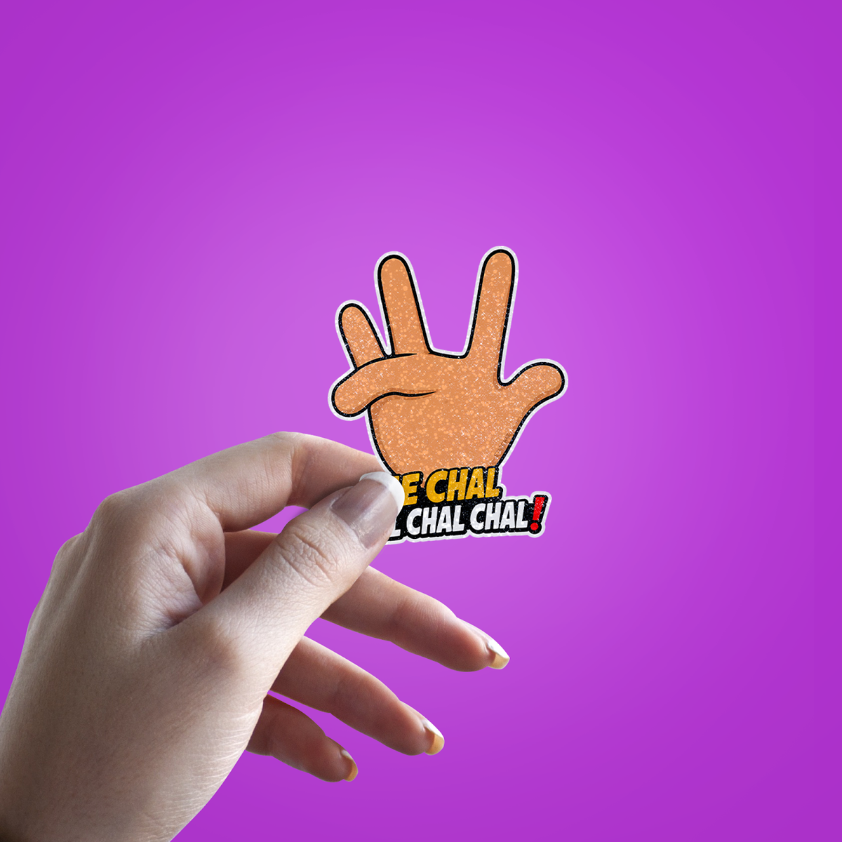 EEE Chal Chal Chal Glitter Sticker - hand mockup