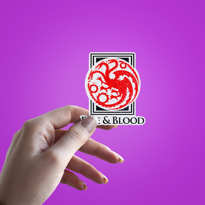 Fire and Blood Glitter Sticker - hand mockup