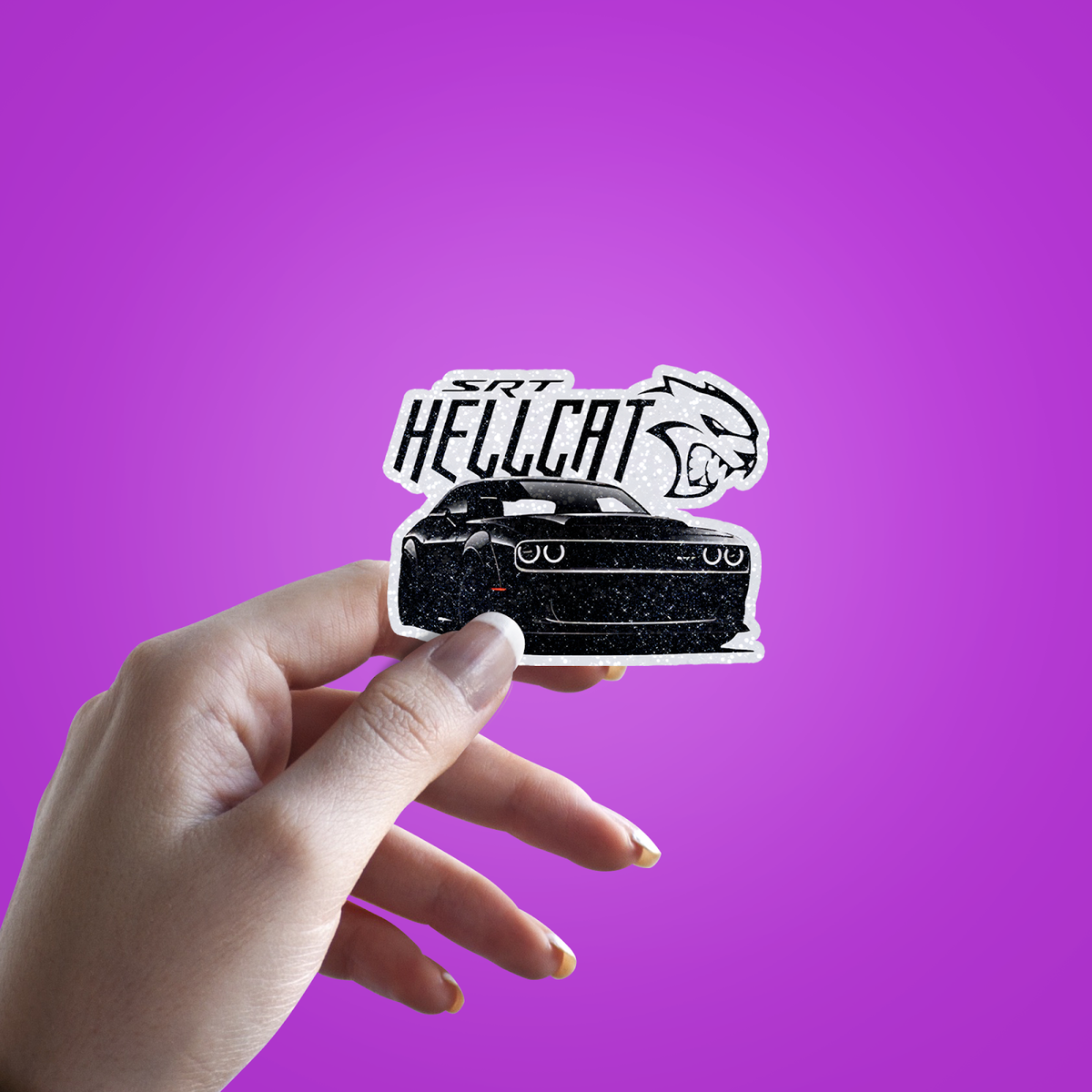 SRT Hellcat Glitter Sticker - hand mockup