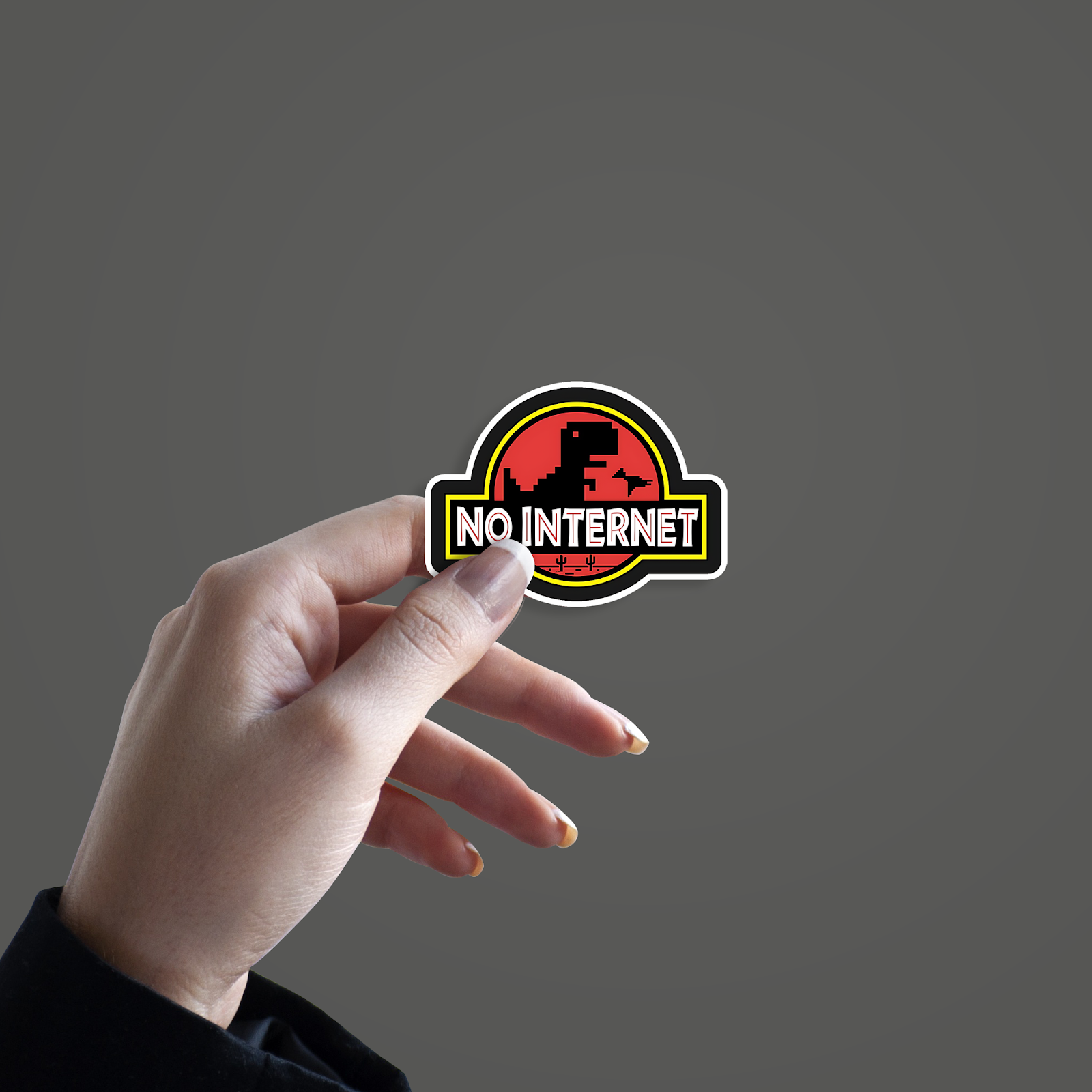 No Internet Sticker hand mockup