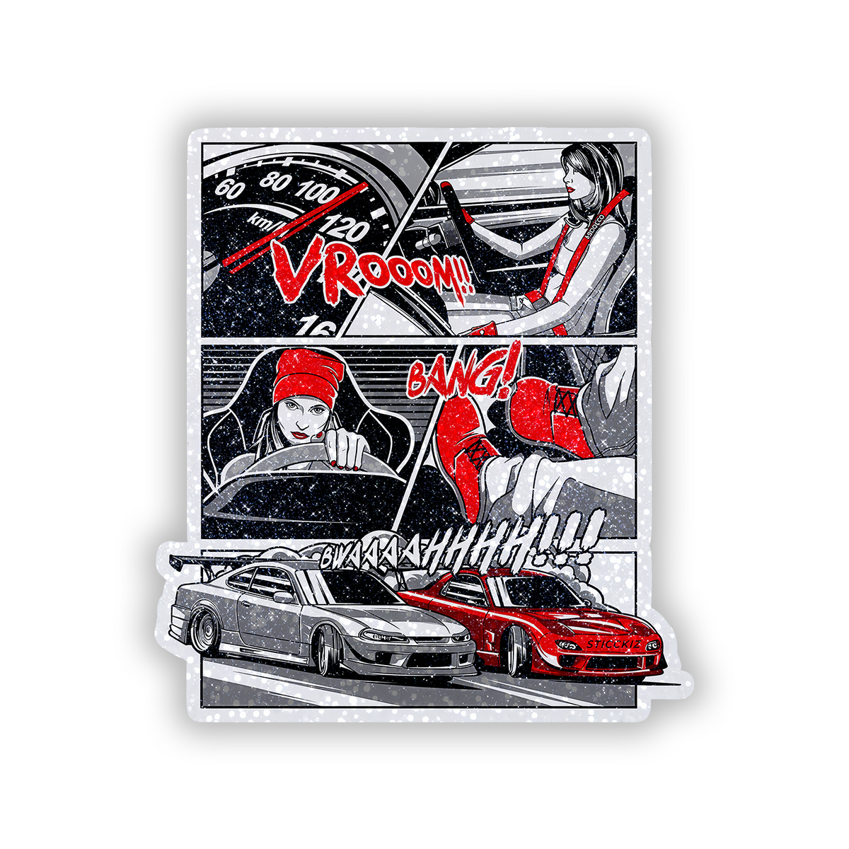 Vroooom Banggg Glitter Sticker - main