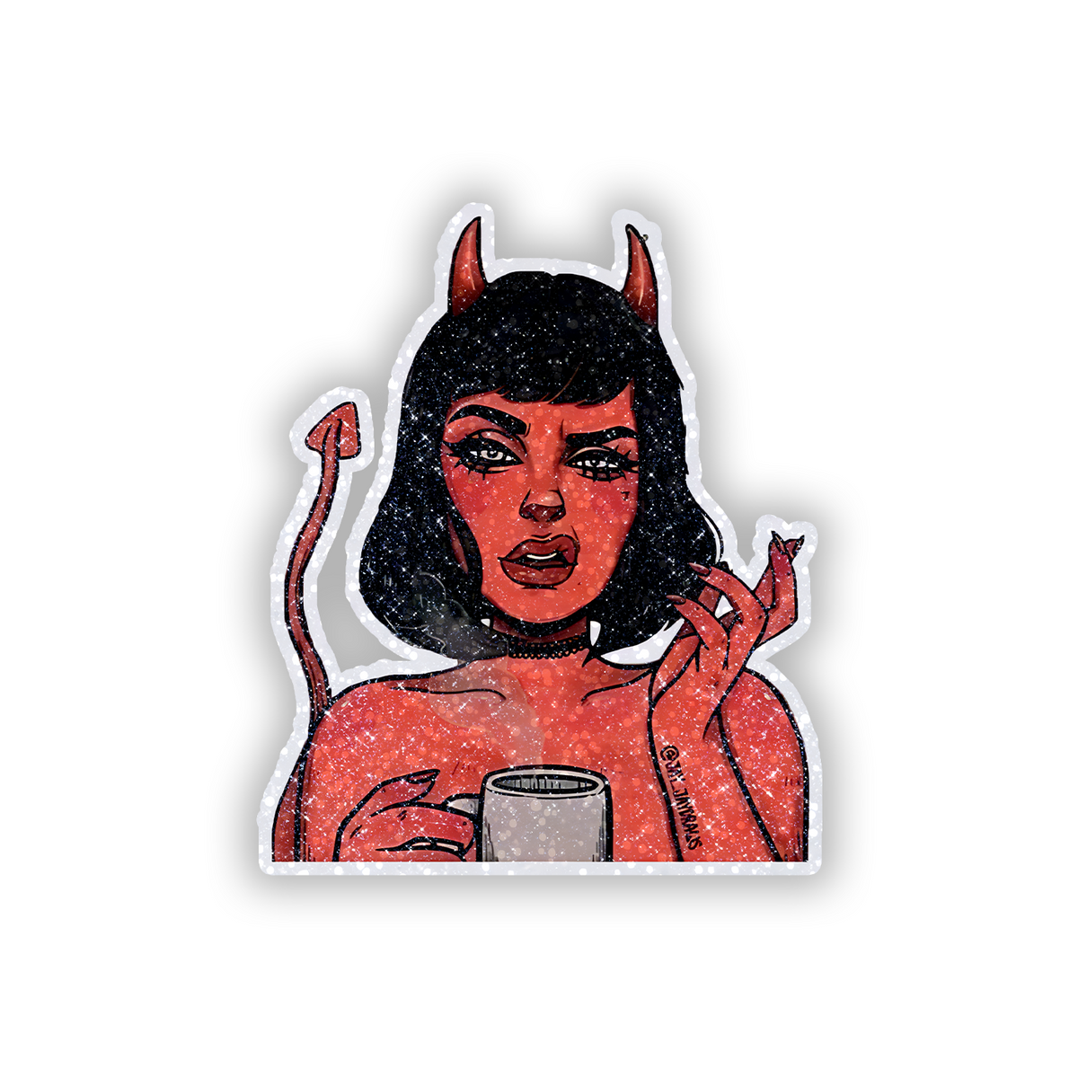 Demon Girl Glitter Sticker - main