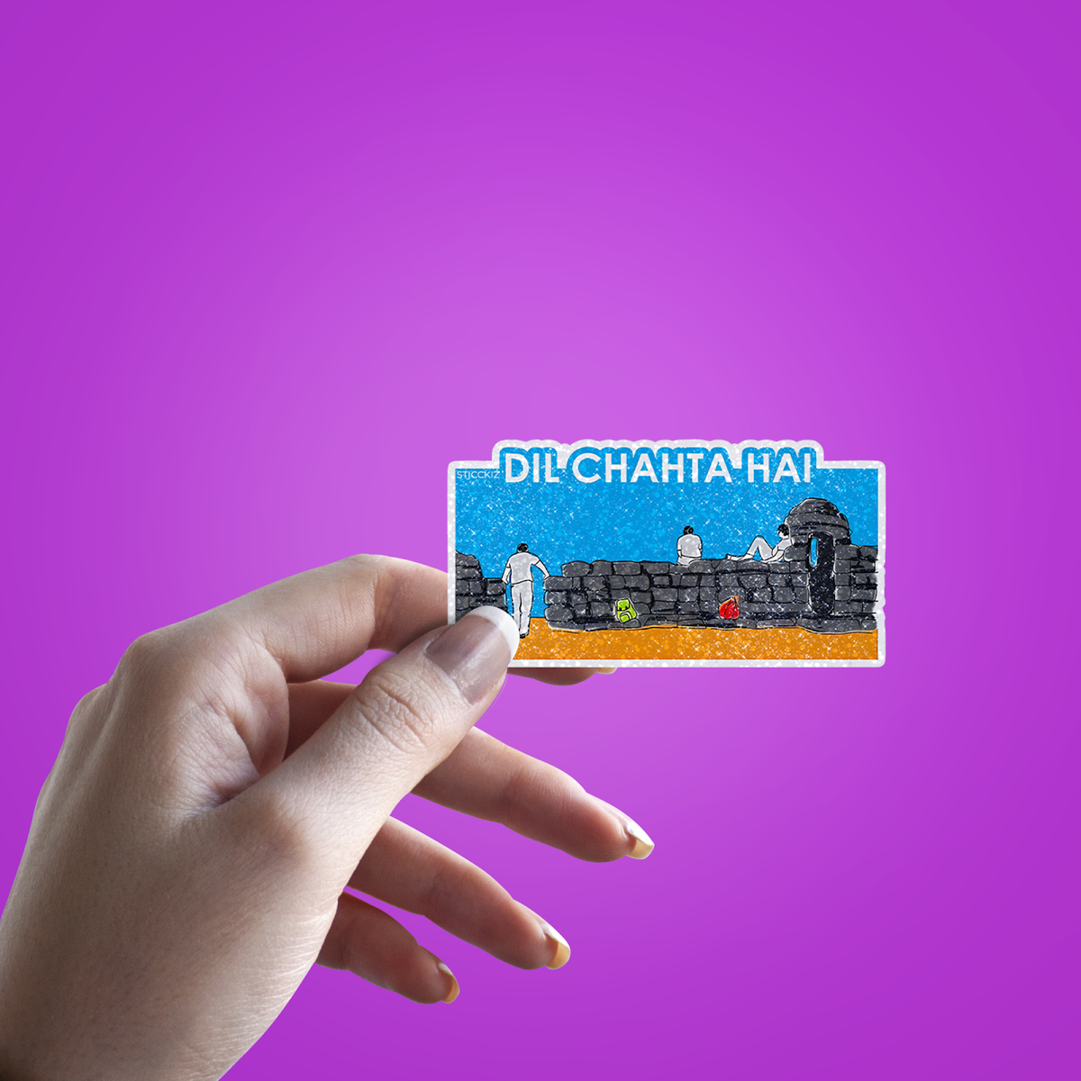Dil Chahta hai Movie Illustration Glitter Sticker - hand mockup