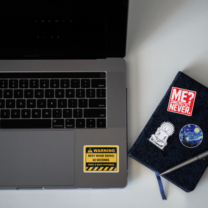 Warning Next Mood Swing in 60 seconds Glitter Sticker - laptop mockup