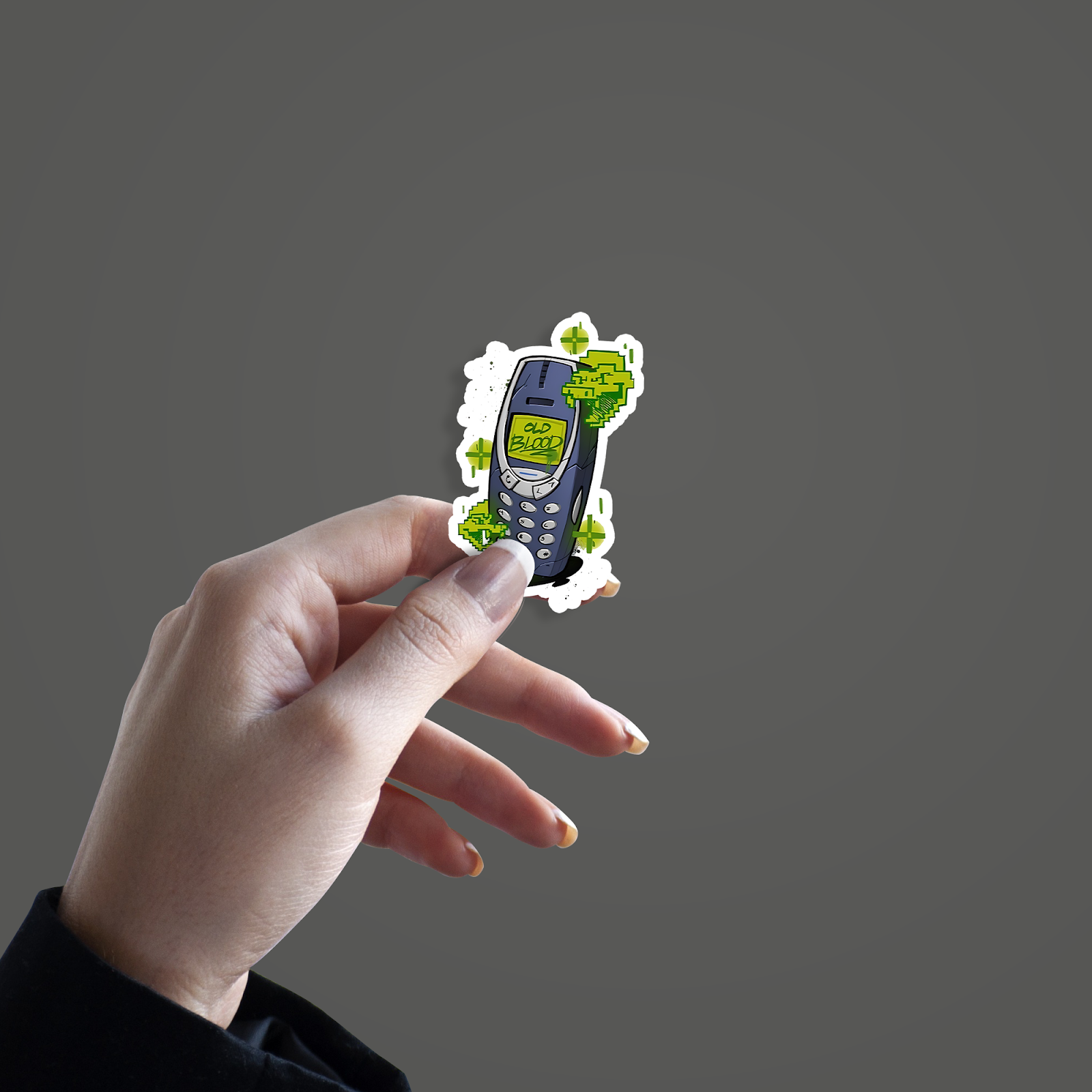 Nokia The Old Blood Sticker hand mockup