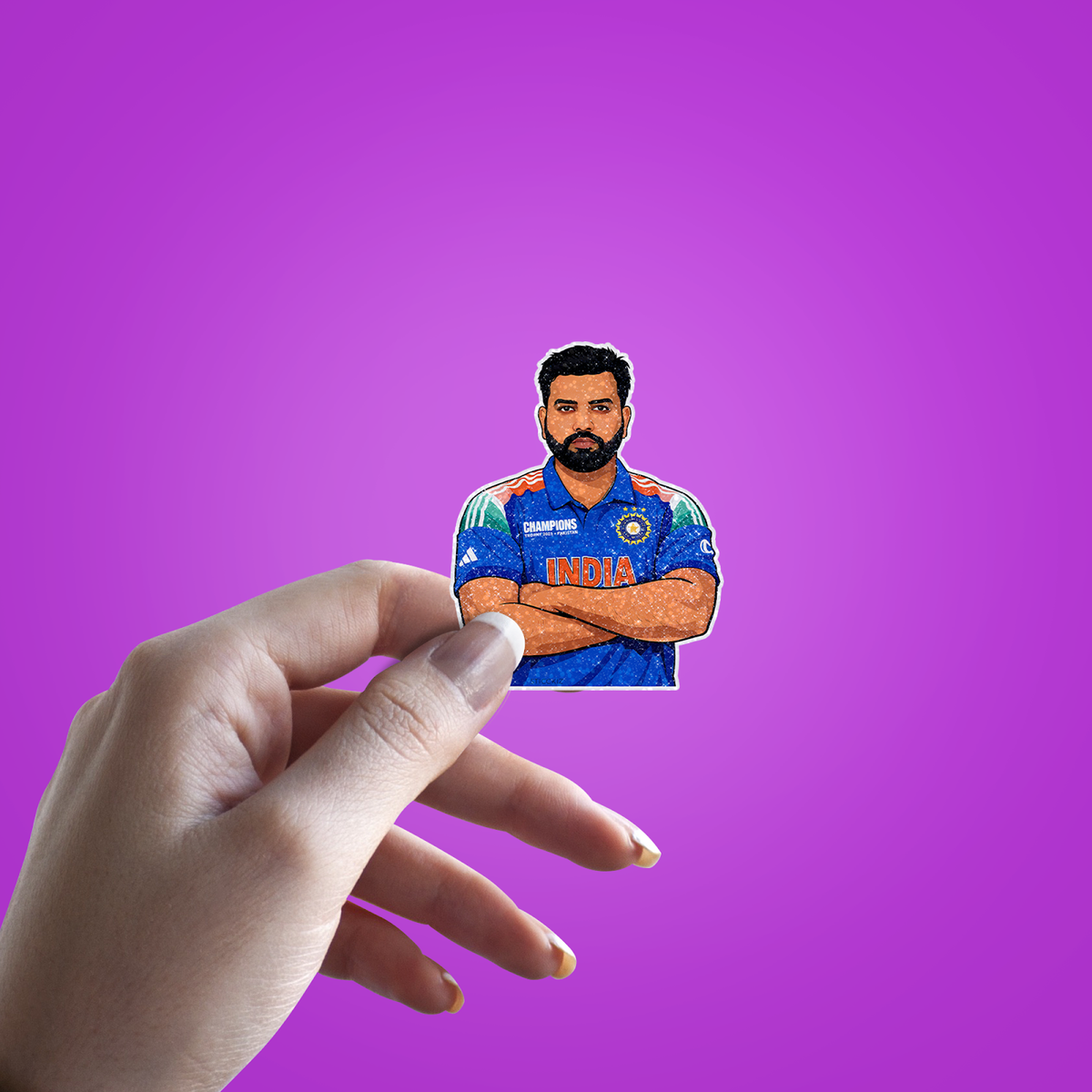 Rohit Sharma Team India Gersey Glitter Sticker - hand mockup