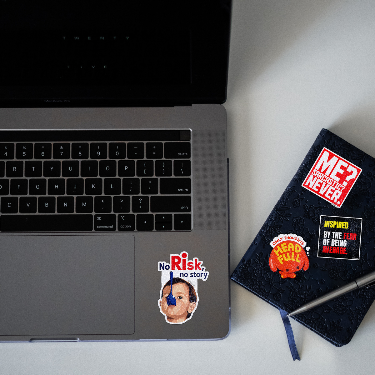 No Risk No Story Glitter Sticker - laptop mockup
