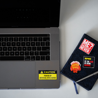 Caution Powered by AI Glitter Sticker - laptop mockup