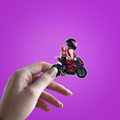 Biker Girl Glitter Sticker - hand mockup