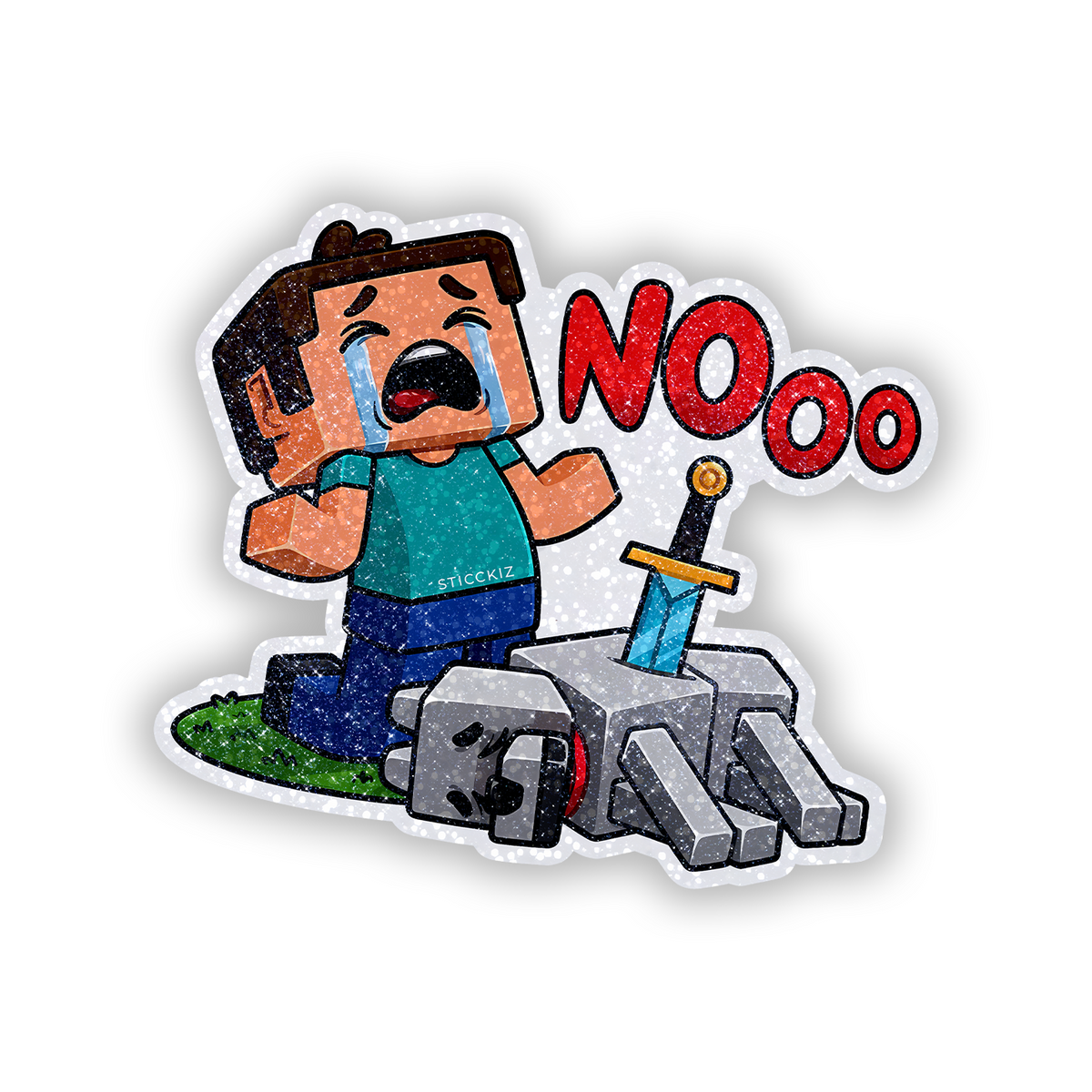 NOOo. Dog Dying Minecraft Editon Glitter Sticker - main