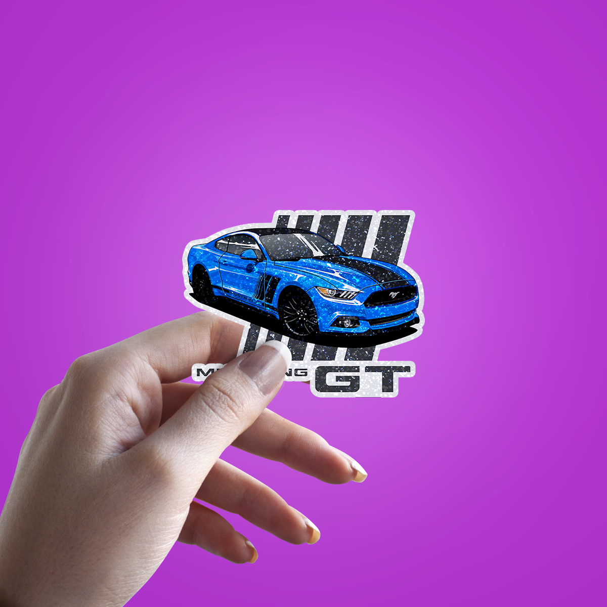 Mustang GT Glitter Sticker - hand mockup