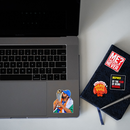 Rohit Sharma Winning world Cup Editonn Glitter Sticker - laptop mockup