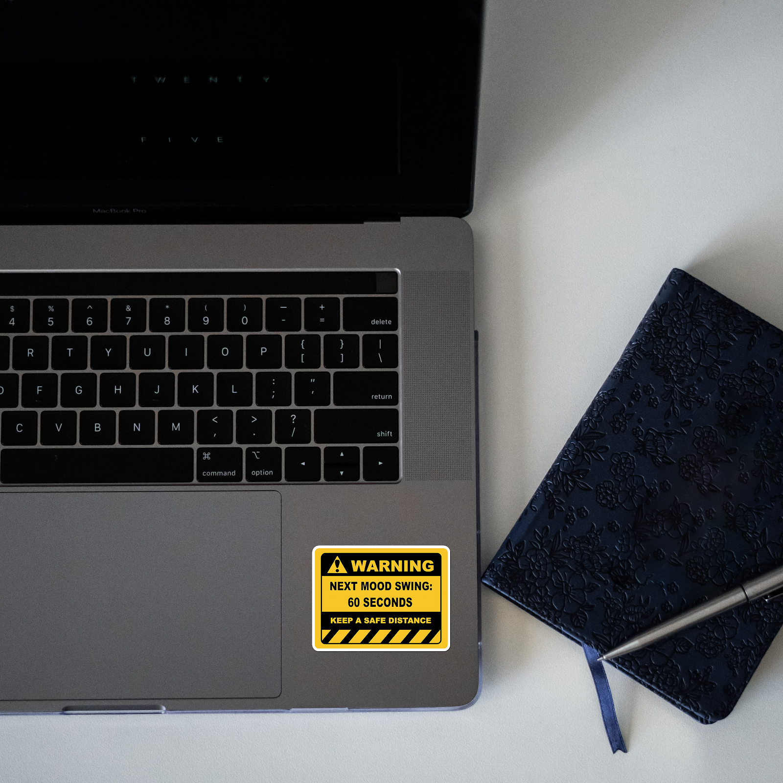 Warning Next Mood Swing Sticker laptop mockup