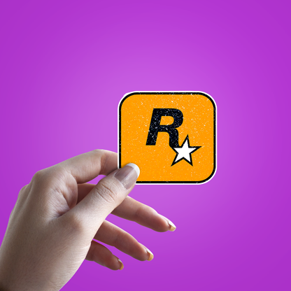 Rockstar Games Logo Glitter Sticker - hand mockup
