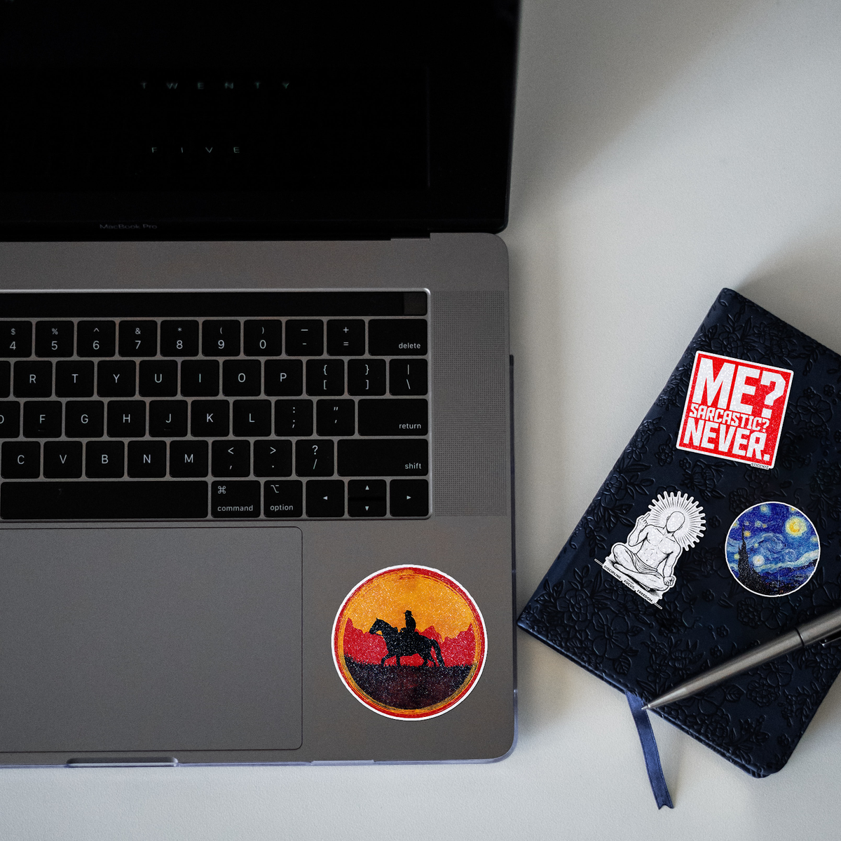 Man Riding Horse Artwork Glitter Sticker - laptop mockup