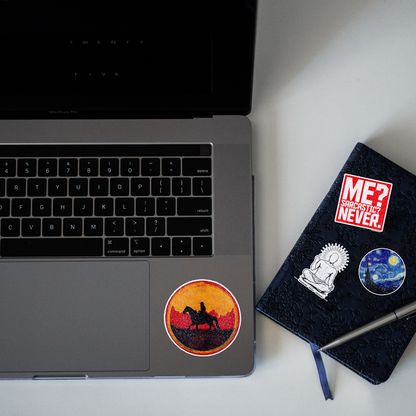 Man Riding Horse Artwork Glitter Sticker - laptop mockup