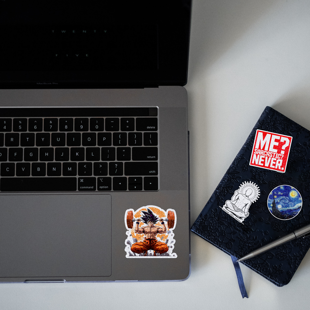 Goku Training Anime Glitter Sticker - laptop mockup