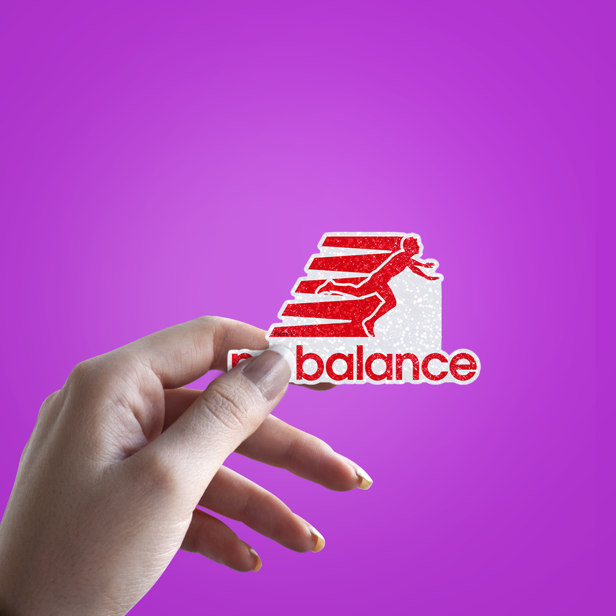 No balance Glitter Sticker - hand mockup