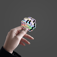 Curved Face Smiley Emoji Holographic Sticker - sticckiz.com