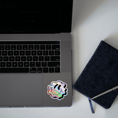 Curved Face Smiley Emoji Holographic Sticker - sticckiz.com
