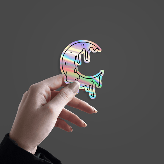 Melting Moon Holographic Sticker - sticckiz.com