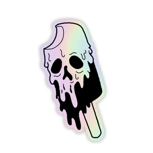 Skeleton in Melting Icecream Holographic Sticker - sticckiz.com