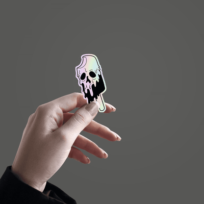 Skeleton in Melting Icecream Holographic Sticker - sticckiz.com