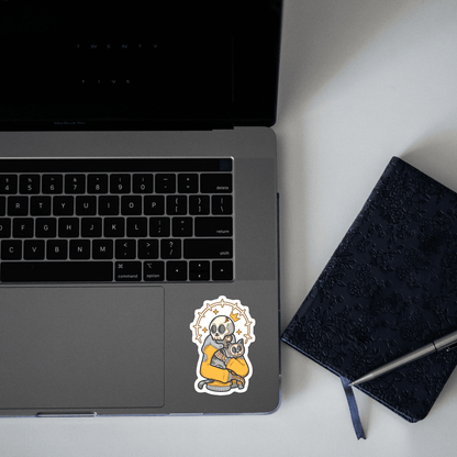 Skeleton with Cat Skeleton Sticker - sticckiz.com