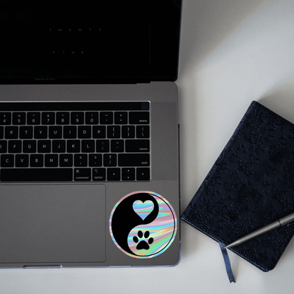 Heart And Paw Yin Yang Symbol Holographic Sticker - sticckiz.com