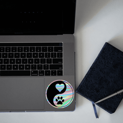 Heart And Paw Yin Yang Symbol Holographic Sticker - sticckiz.com