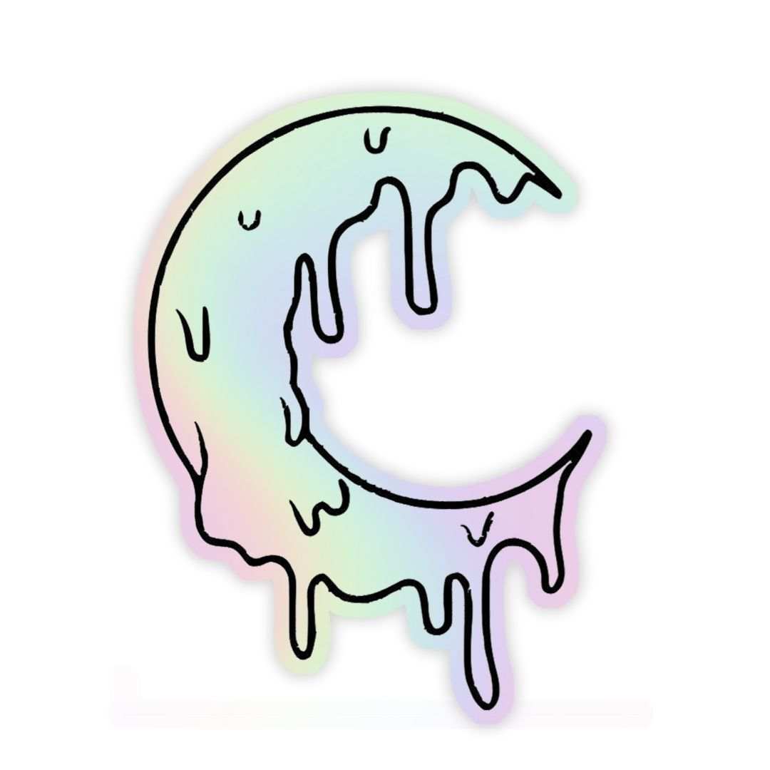 Melting Moon Holographic Sticker - sticckiz.com