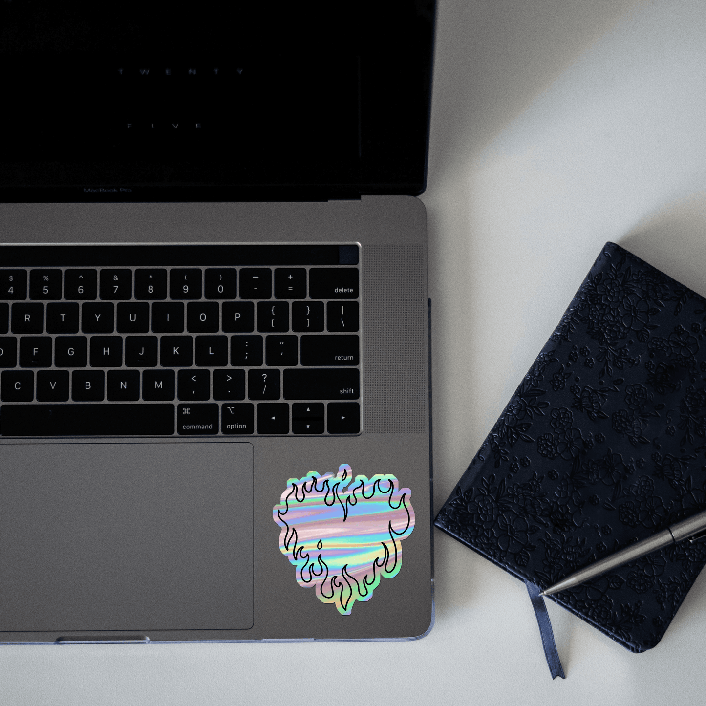 Flaming Heart Holographic Sticker - sticckiz.com