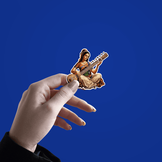 Indian Woman Playing Sitar Sticker - sticckiz.com