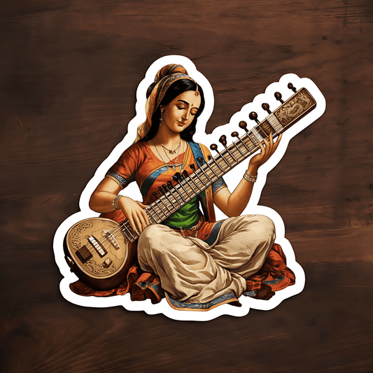 Indian Woman Playing Sitar Sticker - sticckiz.com