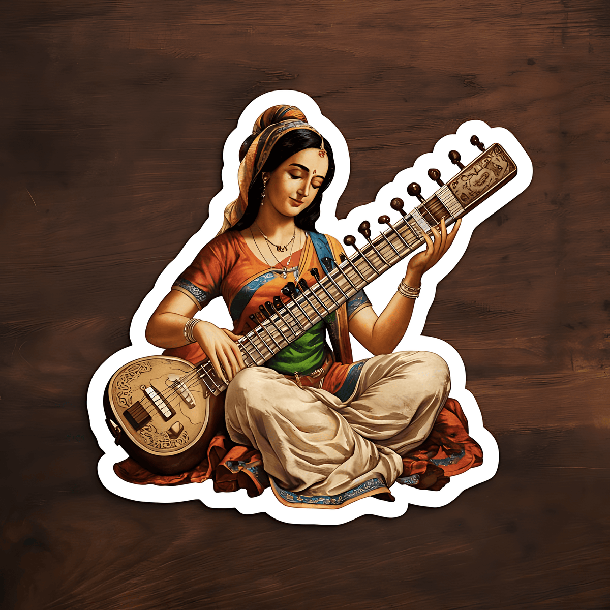 Indian Woman Playing Sitar Sticker - sticckiz.com