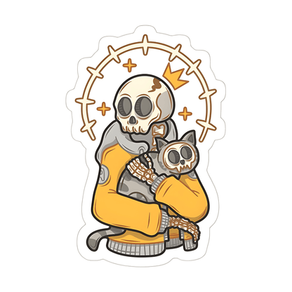 Skeleton with Cat Skeleton Sticker - sticckiz.com