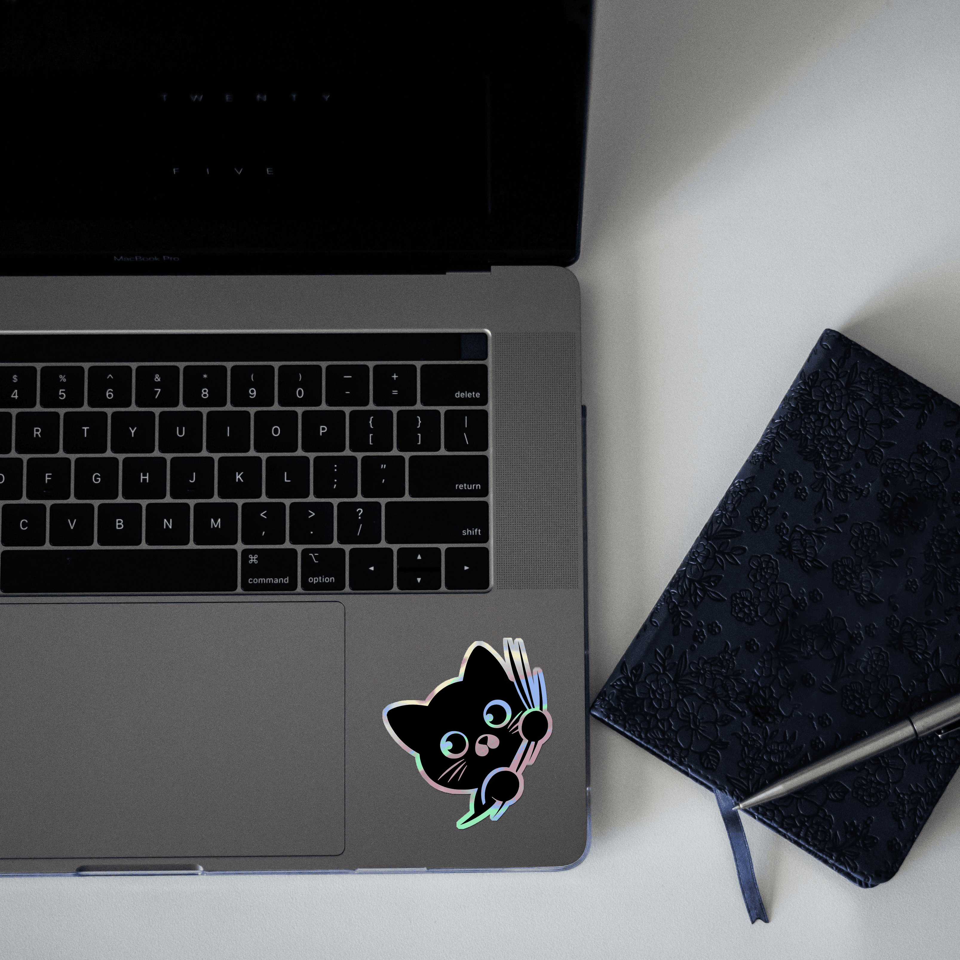 Black Kitty Holographic Sticker - sticckiz.com