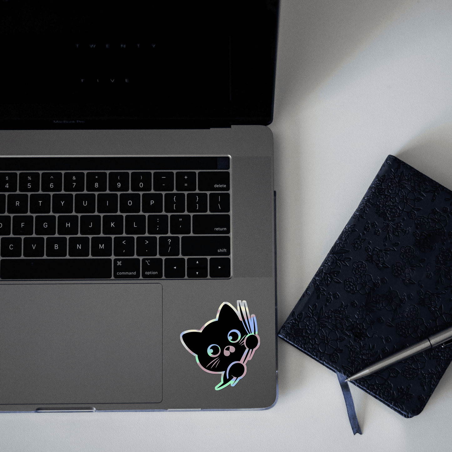 Black Kitty Holographic Sticker - sticckiz.com
