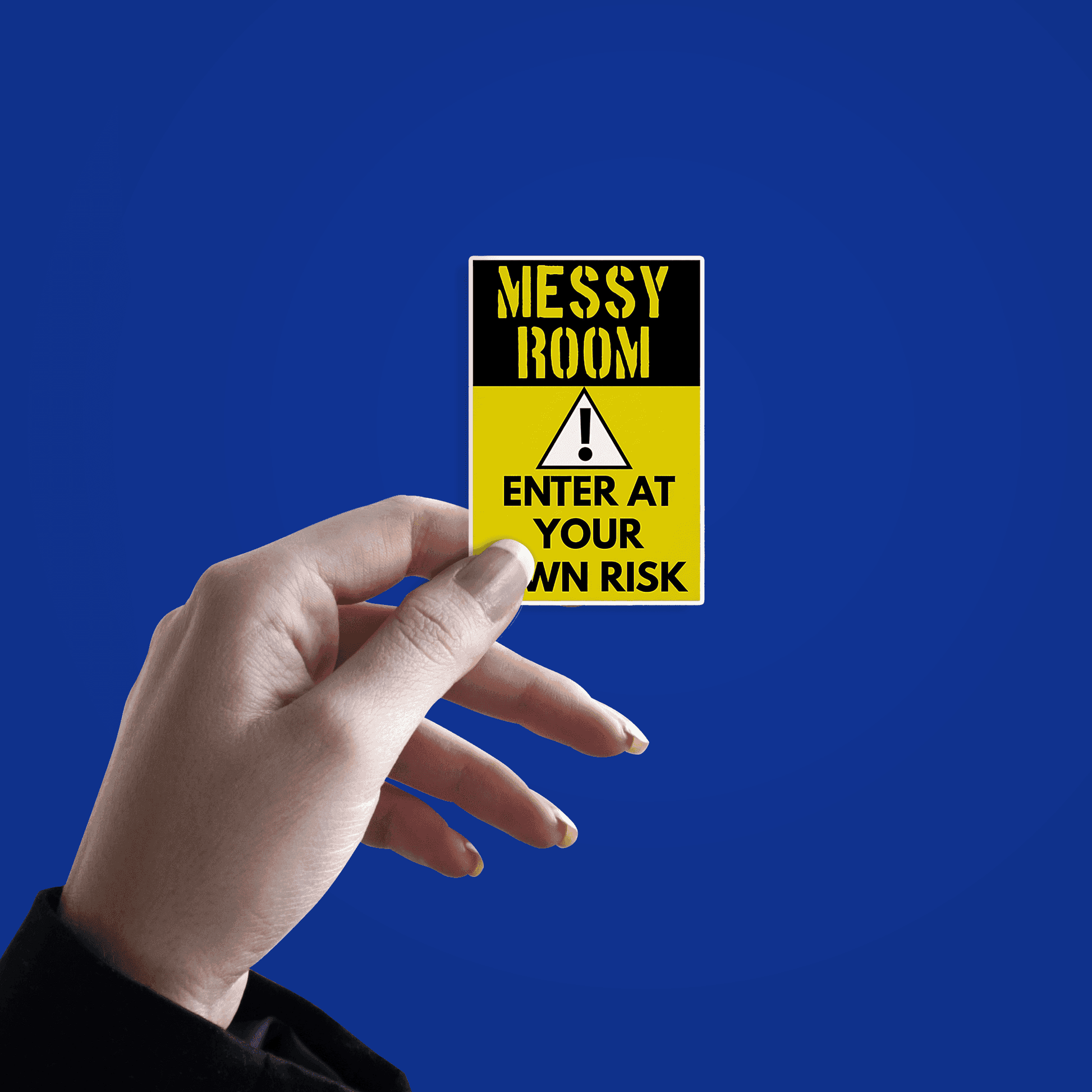 Messy room Enter at your own Risk Caution Sticker - sticckiz.com