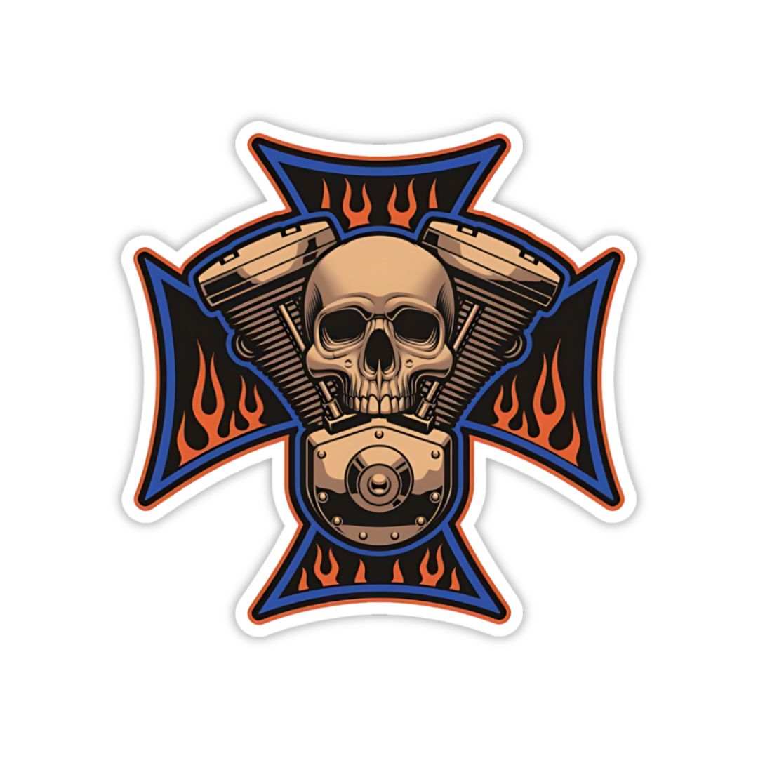 Skull on Motorcycle Engine Sticker - sticckiz.com