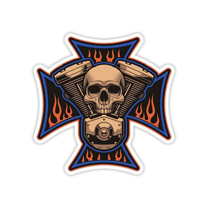 Skull on Motorcycle Engine Sticker - sticckiz.com