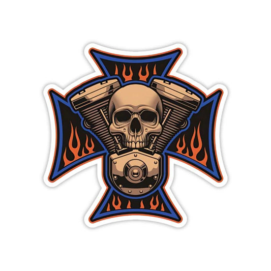 Skull on Motorcycle Engine Sticker - sticckiz.com