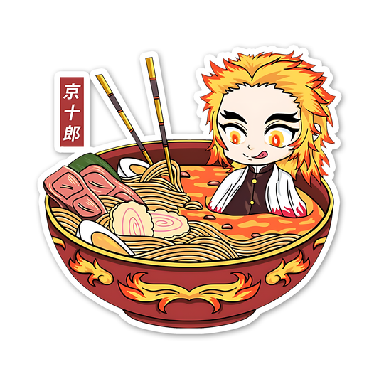 Kyojuro in ramen bowl from Demon slayer Sricker
