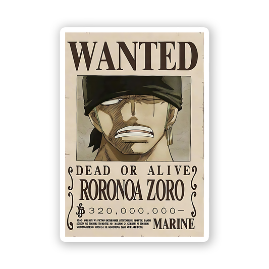 Roronoa Zoro from the anime and manga series One Piece Wanted Sticker