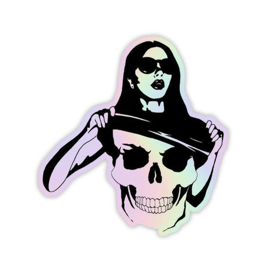 Girl on Skeleton Holographic Sticker - sticckiz.com