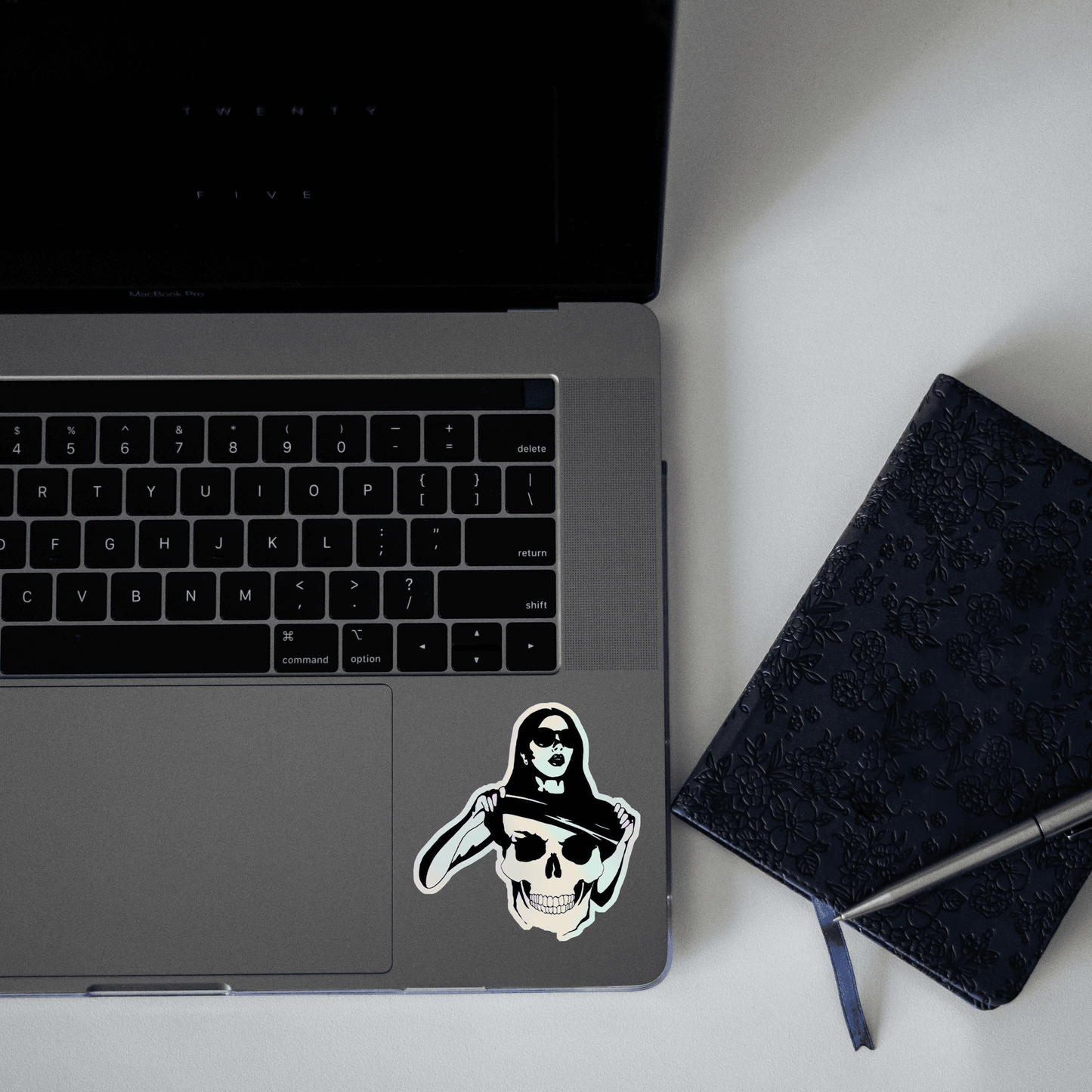 Girl on Skeleton Holographic Sticker - sticckiz.com