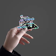 Compass With Mountains Holographic Sticker - sticckiz.com