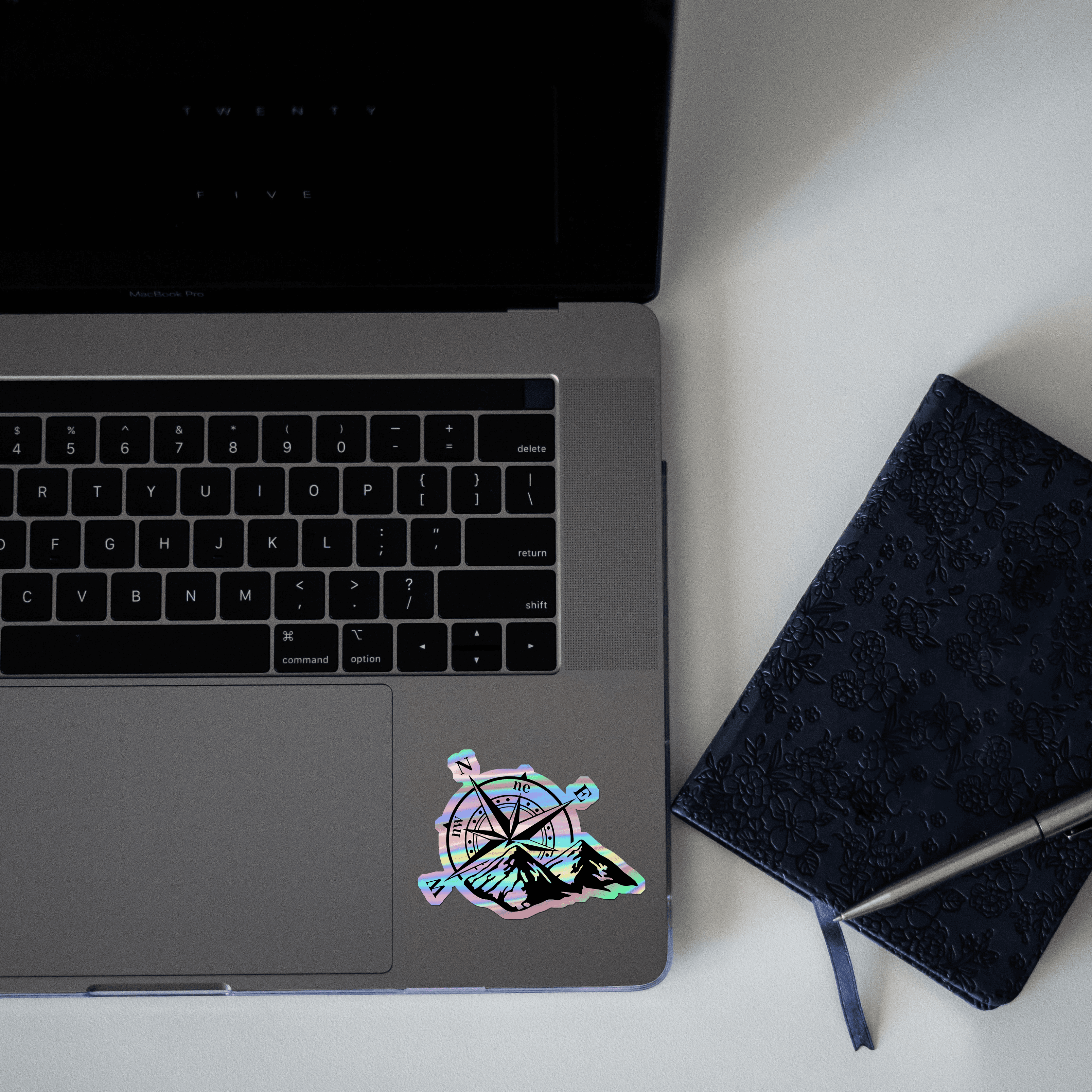 Compass With Mountains Holographic Sticker - sticckiz.com