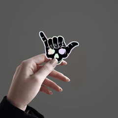 chill hand Skeleton Holographic Sticker - sticckiz.com