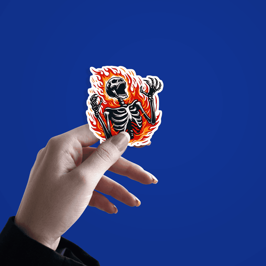 Skeletonn Burning in Fire Sticker - sticckiz.com